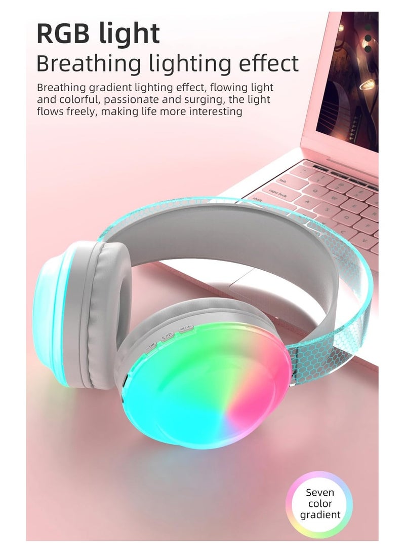 SYOSI Wireless Gaming Headset with RGB Light, Soft Cushions, Bluetooth 5.3, Luminous Headband, Noise Reduction, and HD Microphone for PC, PS4, PS5, Xbox, and More (White) - Image 3