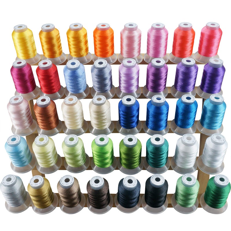 New brothread 40 Colors Compatible with Brother Polyester Embroidery Machine Thread Kit 500M (550Y) Each Spool Compatible with Brother Babylock Janome Singer Pfaff Bernina Embroidery & Sewing Machine - Image 1