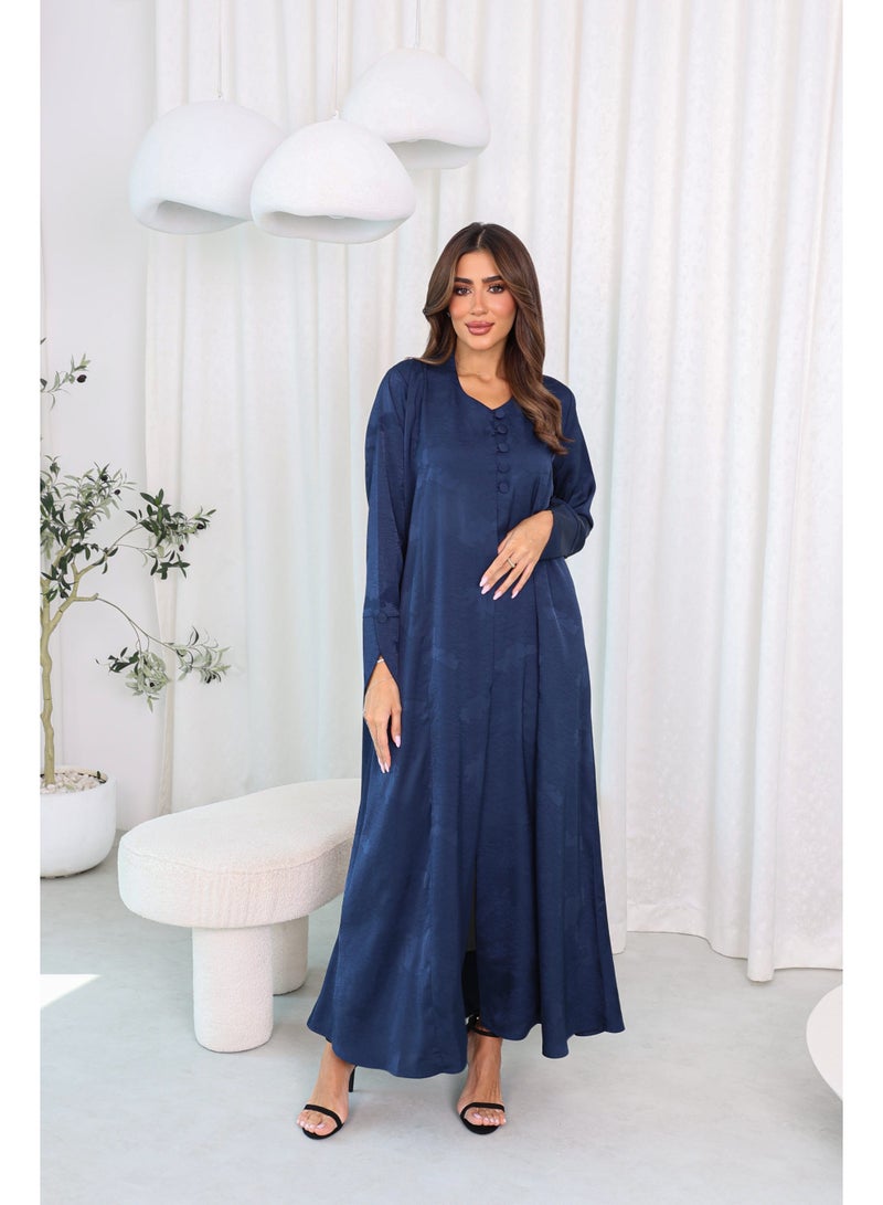 عباية كحلية مفتوحة من الأمام بنسيج أنيق وأزرار | أزياء محتشمة فاخرة – جودة عالية - Image 3