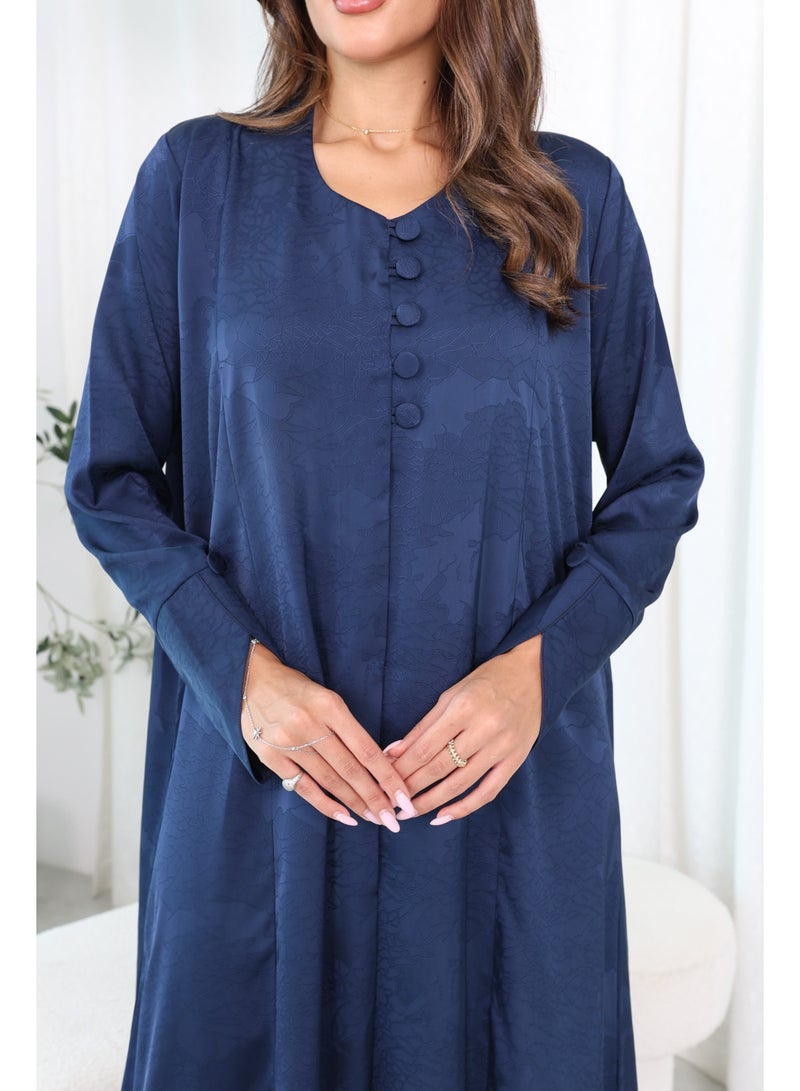 عباية كحلية مفتوحة من الأمام بنسيج أنيق وأزرار | أزياء محتشمة فاخرة – جودة عالية - Image 5