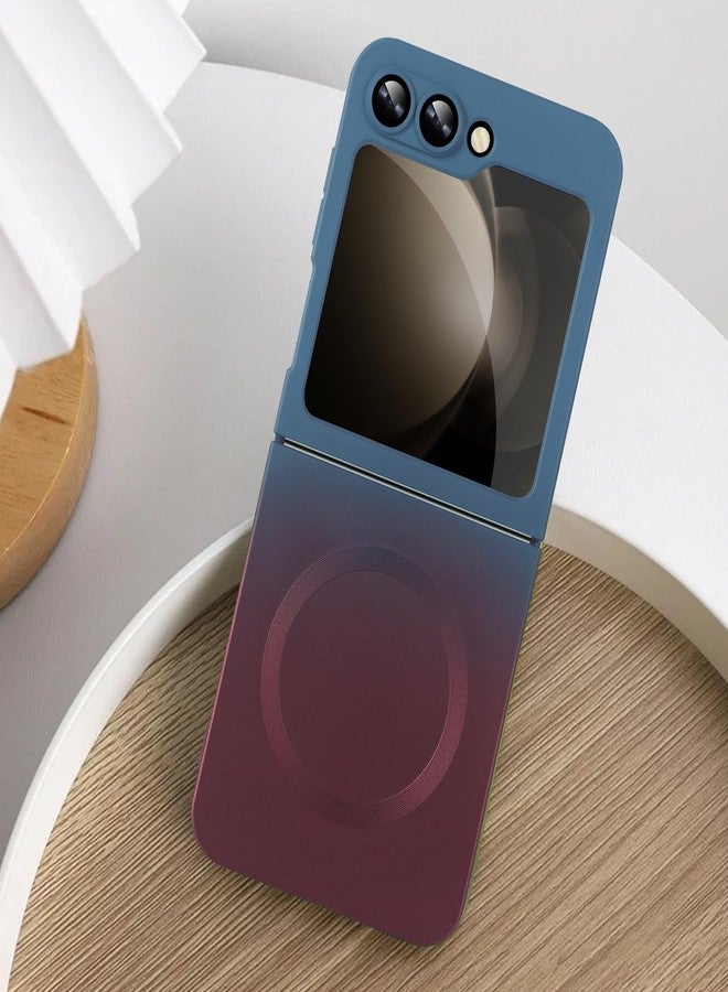 أوميو جراب سيليكون مغناطيسي من أوميو لهاتف سامسونج جالاكسي زد فليب 5، متوافق مع ماج سيف، تصميم فاخر متدرج الألوان، سيليكون سائل ناعم مع واقي لعدسة الكاميرا، غطاء مقاوم للصدمات، مناسب للرجال والنساء، أزرق/أحمر - Image 2