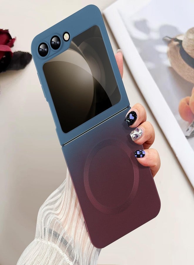 أوميو جراب سيليكون مغناطيسي من أوميو لهاتف سامسونج جالاكسي زد فليب 5، متوافق مع ماج سيف، تصميم فاخر متدرج الألوان، سيليكون سائل ناعم مع واقي لعدسة الكاميرا، غطاء مقاوم للصدمات، مناسب للرجال والنساء، أزرق/أحمر - Image 1