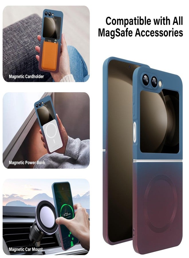 أوميو جراب سيليكون مغناطيسي من أوميو لهاتف سامسونج جالاكسي زد فليب 5، متوافق مع ماج سيف، تصميم فاخر متدرج الألوان، سيليكون سائل ناعم مع واقي لعدسة الكاميرا، غطاء مقاوم للصدمات، مناسب للرجال والنساء، أزرق/أحمر - Image 4