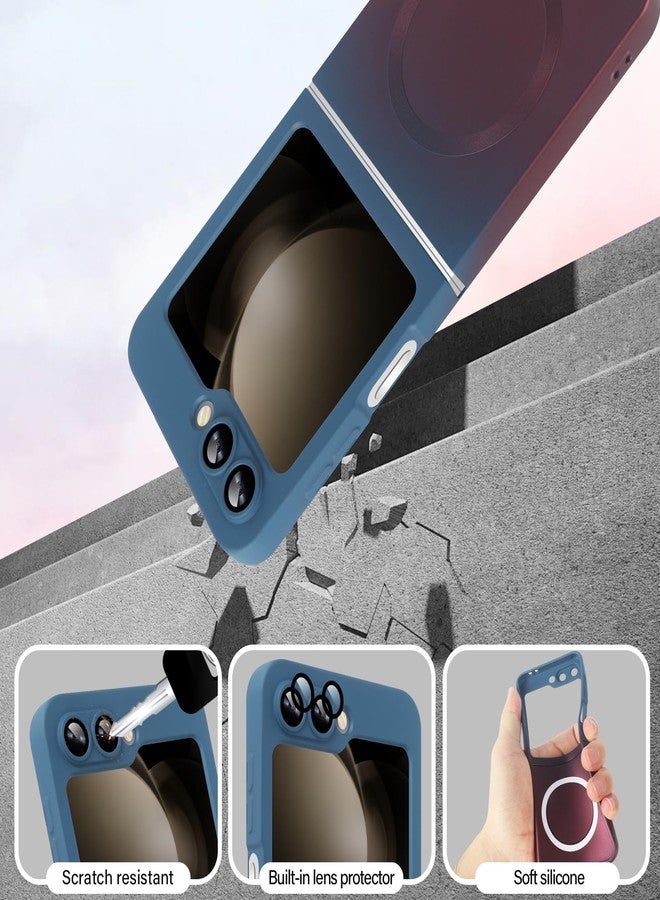 أوميو جراب سيليكون مغناطيسي من أوميو لهاتف سامسونج جالاكسي زد فليب 5، متوافق مع ماج سيف، تصميم فاخر متدرج الألوان، سيليكون سائل ناعم مع واقي لعدسة الكاميرا، غطاء مقاوم للصدمات، مناسب للرجال والنساء، أزرق/أحمر - Image 3