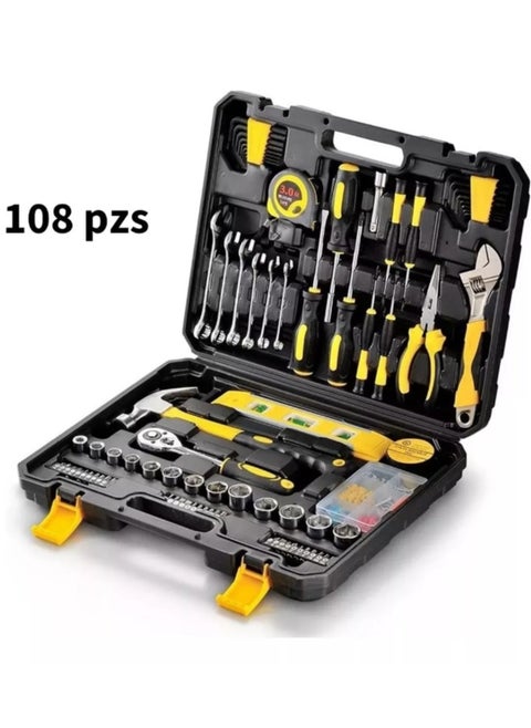 Small Household Mechanic Tool Set - 108 Piece Tool Box Set, Basic Home Tool Kit, Car Tool Set, Mechanic Hand Tool Kit, Tool Kit for Home