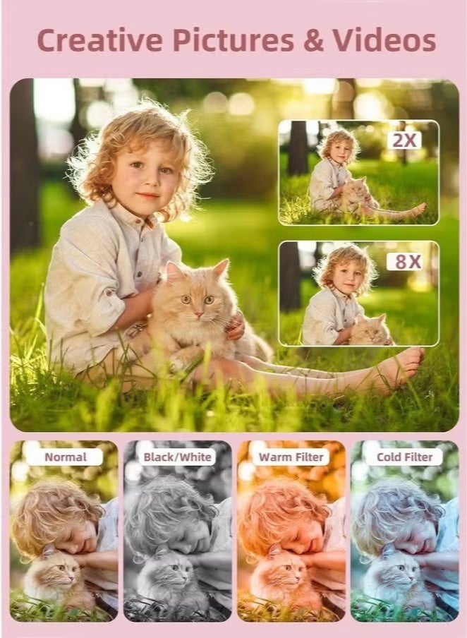 ZONBON 4K Digital Camera – 50MP CCD，Kids’ Camera Point and Shoot with 8X Zoom, Includes 32GB SD Card – Ideal for Children & Beginners - Image 4