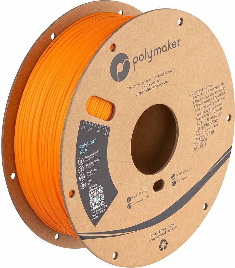 polymaker PLA Filament, Orange 3D Printing PLA Filament 1.75mm 1kg - PolyLite 3D Printer PLA Filament, Dimensional Accuracy +/- 0.03mm, Compatible with Most 3D Printer, Orange - Image 1