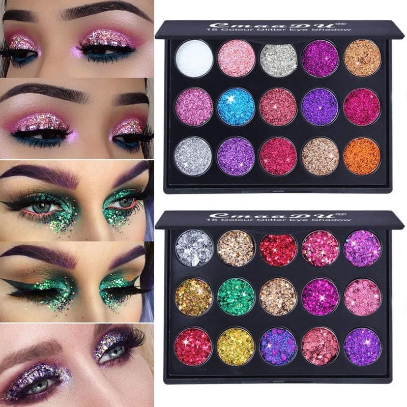 Mysense 30 Colors Glitter Eyeshadow PaletteParty Diamond Pressed Pighmented Mineral Ultra Makeup Shimmer Sequined PaletteLong Lasting Waterproof Eye Shadow Power 2 pcs