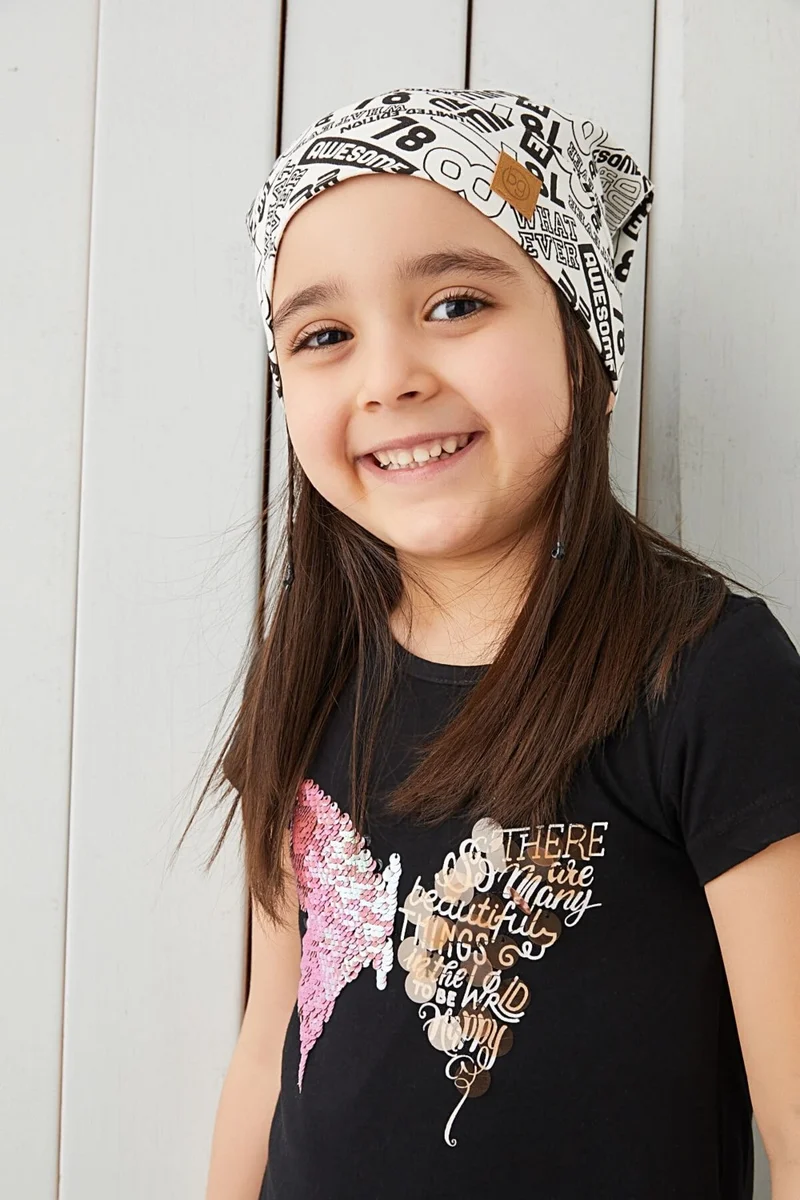 بيبيجيز Girl's White Black Yarn 4 Season Hat Beanie Buff Soft Combed Cotton