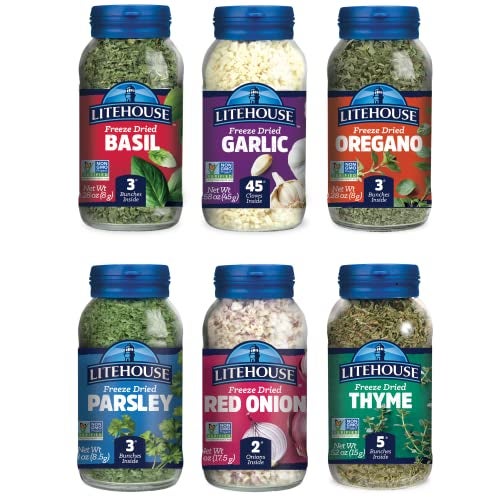 Litehouse Freeze-Dried Herb Pantry Staple (Garlic, Jalapeno, Spring Onion, Ginger, Red Onion, and Poultry Herb Blend) - Substitute for Fresh Herbs, Gluten-Free, Keto Friendly, Non-GMO - 6-Pack - Image 1