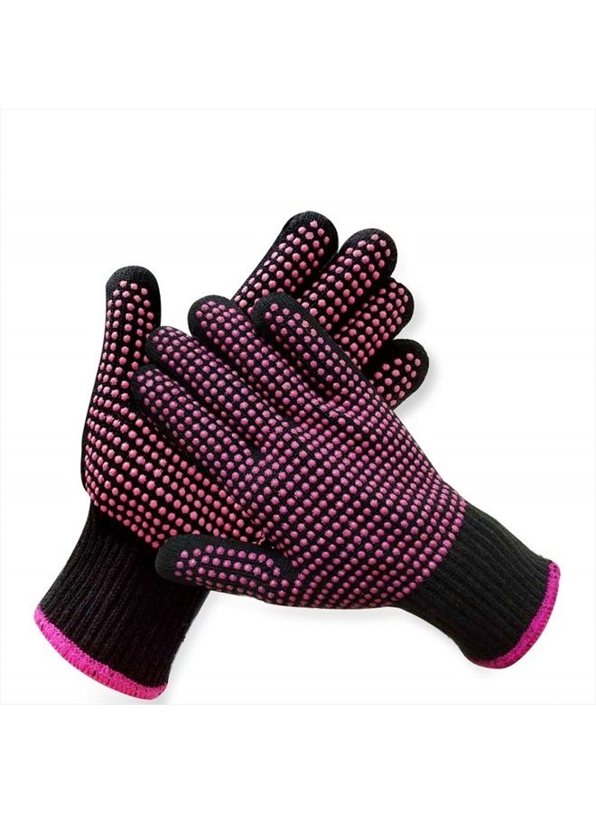 AFT90 2 Pcs Professional Heat Resistant Glove for Hair Styling Heat Blocking Gloves for Curling, Flat Iron and Hair Styling Tools, Silicone Bump, Pink Edge - Image 1