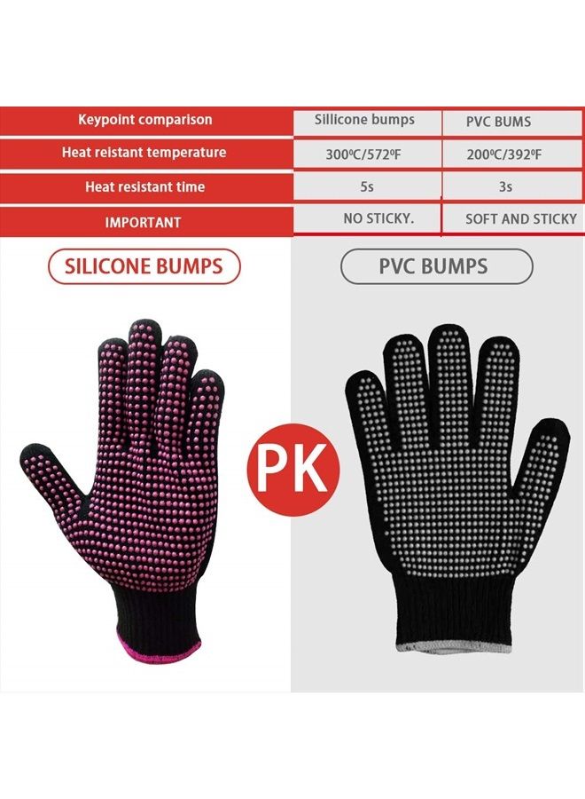 AFT90 2 Pcs Professional Heat Resistant Glove for Hair Styling Heat Blocking Gloves for Curling, Flat Iron and Hair Styling Tools, Silicone Bump, Pink Edge - Image 4