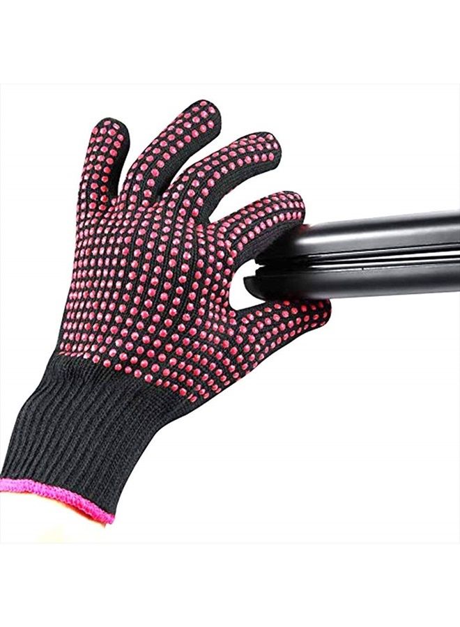 AFT90 2 Pcs Professional Heat Resistant Glove for Hair Styling Heat Blocking Gloves for Curling, Flat Iron and Hair Styling Tools, Silicone Bump, Pink Edge - Image 2