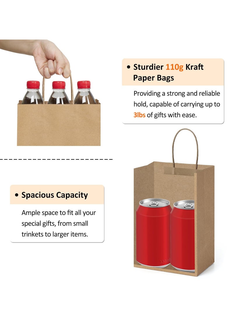 Chabeia Kraft Paper Gift Bags 25Pcs - 5.25x3x8 Inches Small With Handles for Party Favors, Shopping - Brown Paper Sacks  - Image 3