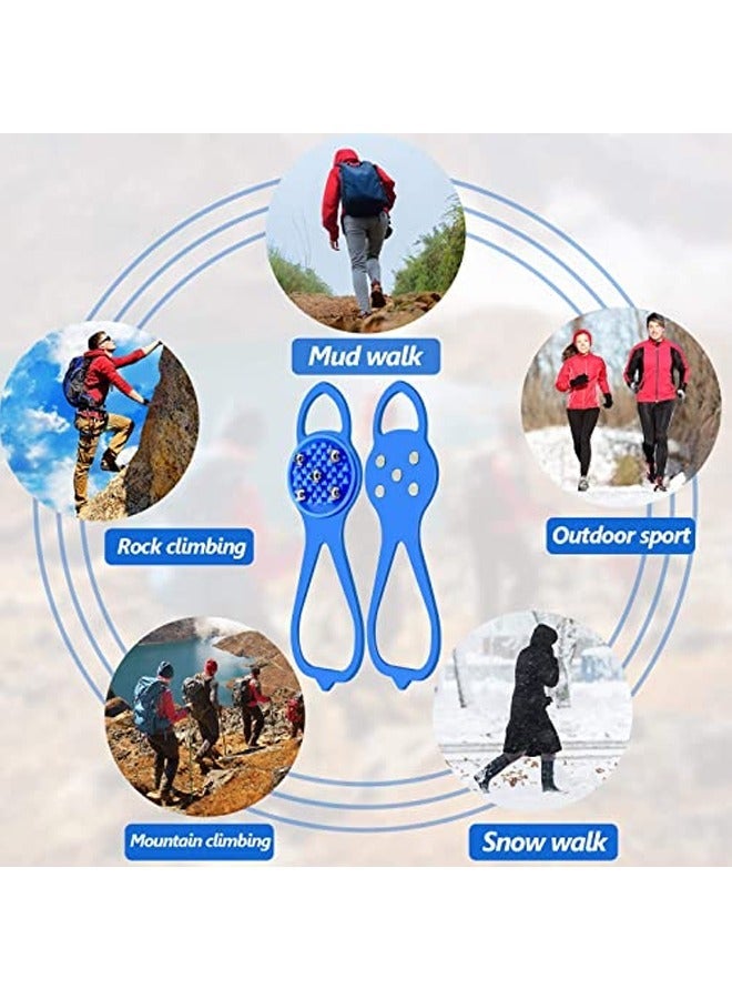 Y&D 2 Pair Ice Traction Cleat,Universal Non Slip Gripper Spikes, Durable Snow Grips for Shoes, Cleats Shoes (Blue) - Image 5