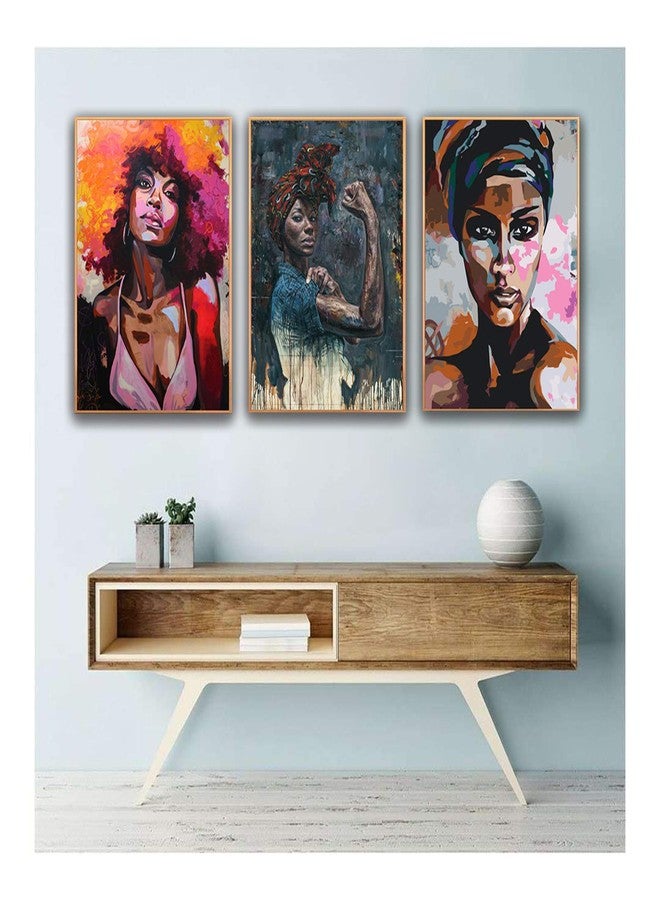 Ecyanlv African American Woman Canvas Wall Art Black Women Pictures Abstract African Art Paintings Black Woman Portrait Wall Art Abstract Girl Canvas Print Art for Bedroom 16x24x3 Inch Unframed - Image 1