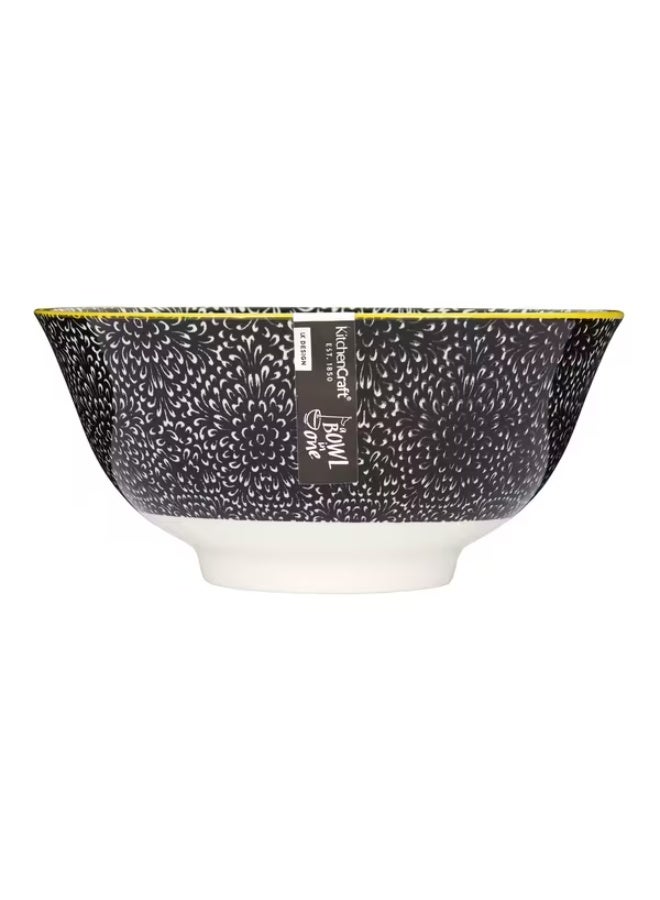 KitchenCraft Floral Design Food Safe Ceramic Bowl Black and White 15.7cm KCBOWL15 - Image 1