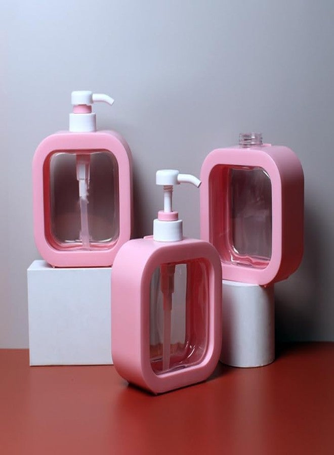 HIMJA Hand Soap Dispenser for Bathroom Transparent Soap Pump Dispenser Small Plastic Soap Dispenser for Shower Gel Shampoo Detergent Conditoner (Pink, Pack-1) - Image 2