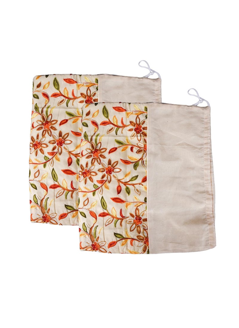 Kuber Industries Kuber Industries Bolster Covers Polyester Bolster Cover Set Diwan Bolster Cover Set Embroidery Design Masand Cover 16x32 Inch Pack of 2 Cream  - Image 4