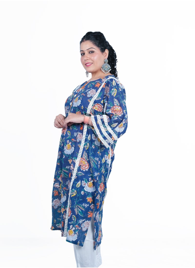 PRIYA’S PANACHE - Women's Free-Size (Fits M-2XL) Loose-Fitting Cotton Hand Block Printed Kurta Set with Dupatta | Indian Ethnic Salwar Kameez Suit | Elegant Traditional Festive Wear - Image 1