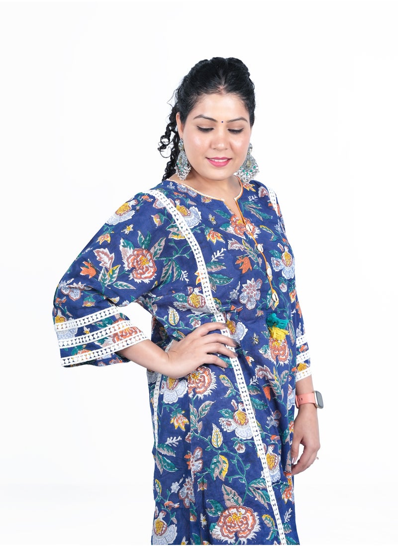 PRIYA’S PANACHE - Women's Free-Size (Fits M-2XL) Loose-Fitting Cotton Hand Block Printed Kurta Set with Dupatta | Indian Ethnic Salwar Kameez Suit | Elegant Traditional Festive Wear - Image 1