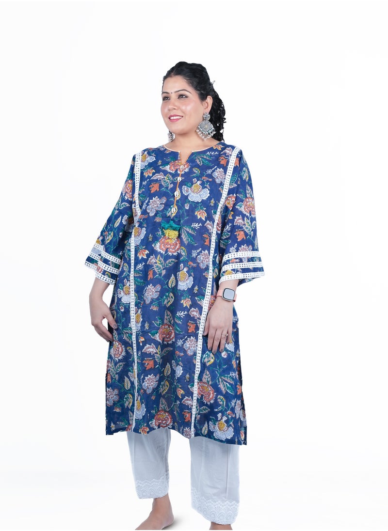 PRIYA’S PANACHE - Women's Free-Size (Fits M-2XL) Loose-Fitting Cotton Hand Block Printed Kurta Set with Dupatta | Indian Ethnic Salwar Kameez Suit | Elegant Traditional Festive Wear - Image 1