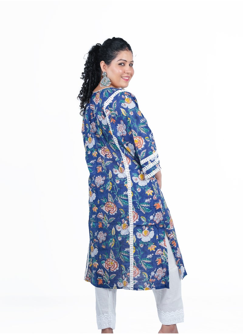 PRIYA’S PANACHE - Women's Free-Size (Fits M-2XL) Loose-Fitting Cotton Hand Block Printed Kurta Set with Dupatta | Indian Ethnic Salwar Kameez Suit | Elegant Traditional Festive Wear - Image 1