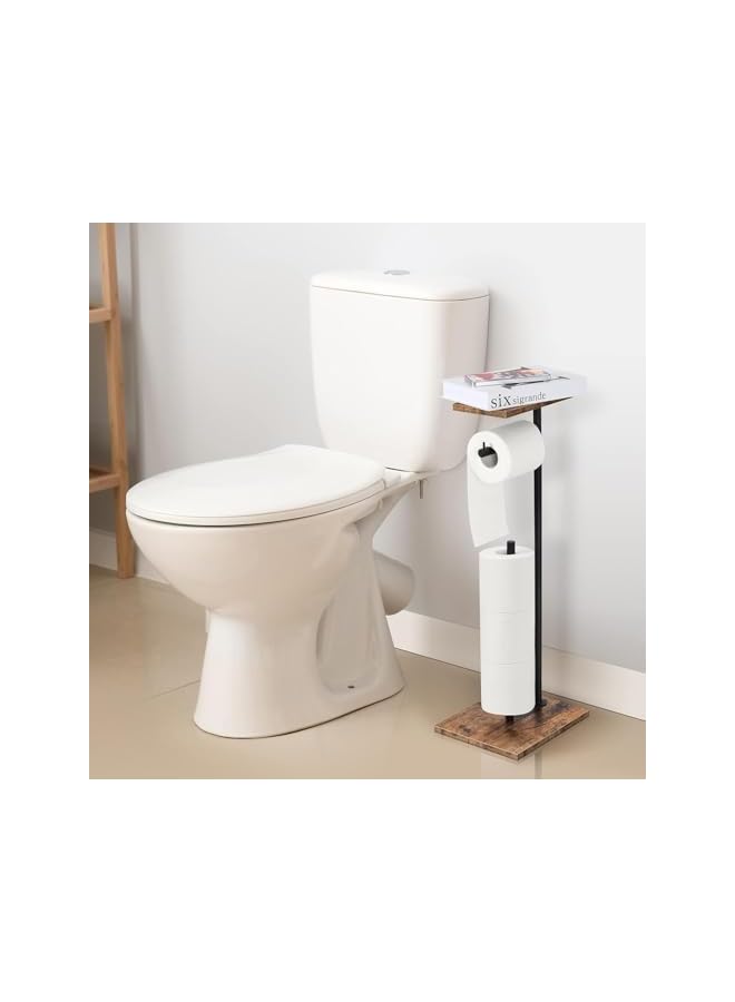 S-TOP Toilet Paper Holder Stand with Shelf, Toilet Paper Roll Holder with Reserve Free Standing TP Holder Rustic Toilet Paper Stand with Shelf for Reserve Wipe Mega Rolls, Phone (Brown01) - Image 5