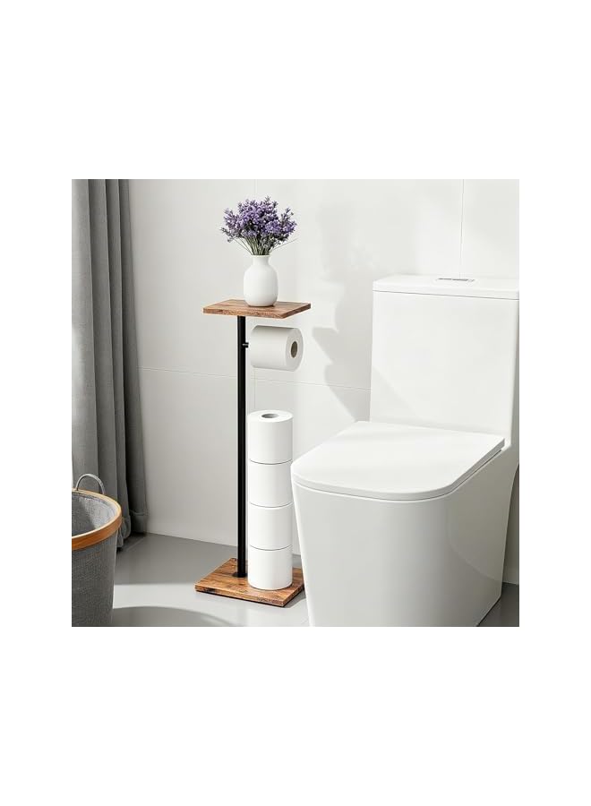 S-TOP Toilet Paper Holder Stand with Shelf, Toilet Paper Roll Holder with Reserve Free Standing TP Holder Rustic Toilet Paper Stand with Shelf for Reserve Wipe Mega Rolls, Phone (Brown01) - Image 2
