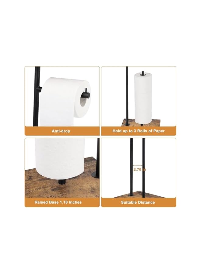 S-TOP Toilet Paper Holder Stand with Shelf, Toilet Paper Roll Holder with Reserve Free Standing TP Holder Rustic Toilet Paper Stand with Shelf for Reserve Wipe Mega Rolls, Phone (Brown01) - Image 4