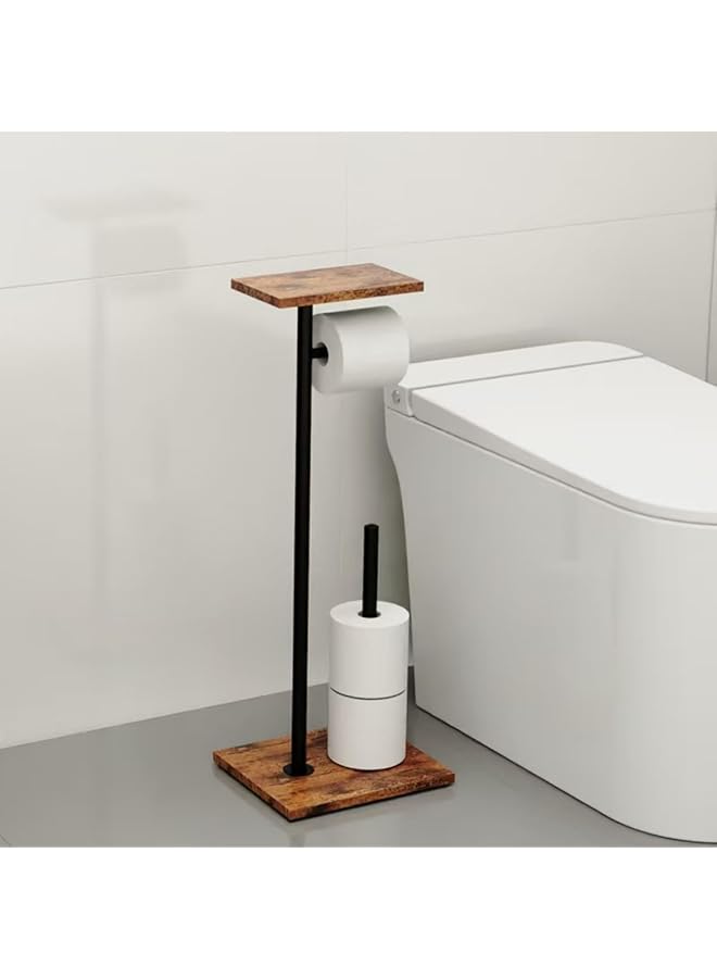 S-TOP Toilet Paper Holder Stand with Shelf, Toilet Paper Roll Holder with Reserve Free Standing TP Holder Rustic Toilet Paper Stand with Shelf for Reserve Wipe Mega Rolls, Phone (Brown01) - Image 1