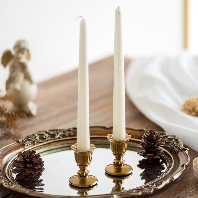 Romadedi Vintage Candlestick Candle Holders Brass - Romadedi Taper Gold Candle Stick Victorian Style for Table Centerpiece Wedding Festive Christmas Mantel Decoration or Home Decor Set of 2 - Image 1