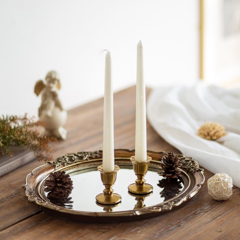 Romadedi Vintage Candlestick Candle Holders Brass - Romadedi Taper Gold Candle Stick Victorian Style for Table Centerpiece Wedding Festive Christmas Mantel Decoration or Home Decor Set of 2 - Image 3