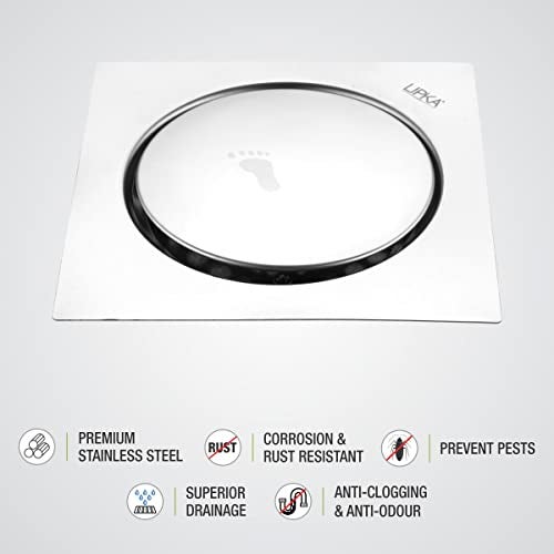 LIPKA Pop-Up Square Flat Cut Floor Drain |Premium Stainless Steel |6 x 6 Inches| Silver - Image 4