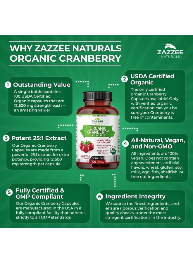Zazzee Usda Organic Cranberry 25:1 Extract, 12,500 Mg Strength, 100 Vegan Capsules - Image 5