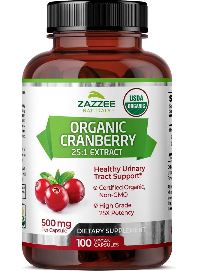 Zazzee Usda Organic Cranberry 25:1 Extract, 12,500 Mg Strength, 100 Vegan Capsules - Image 1