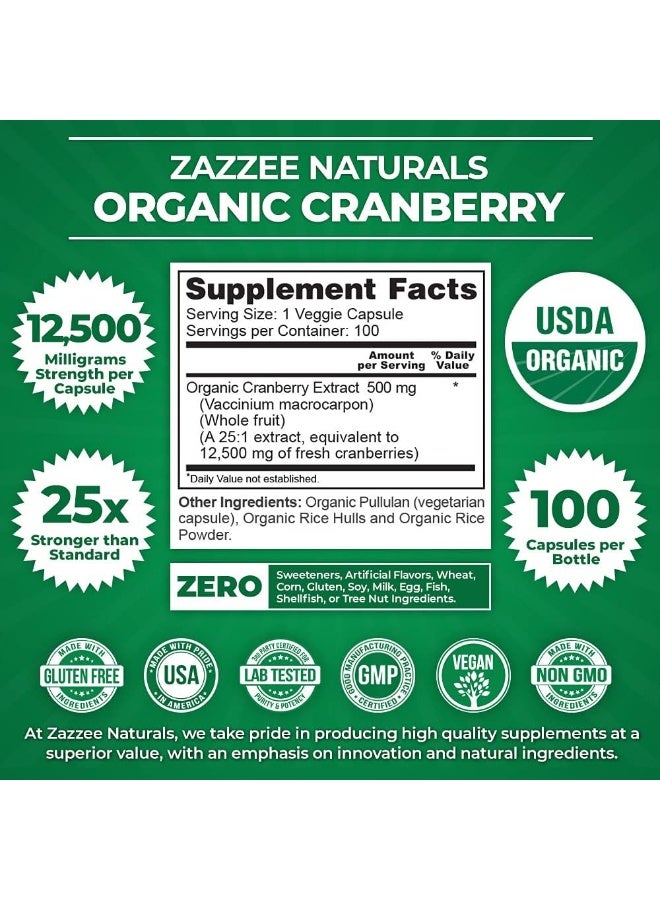 Zazzee Usda Organic Cranberry 25:1 Extract, 12,500 Mg Strength, 100 Vegan Capsules - Image 3