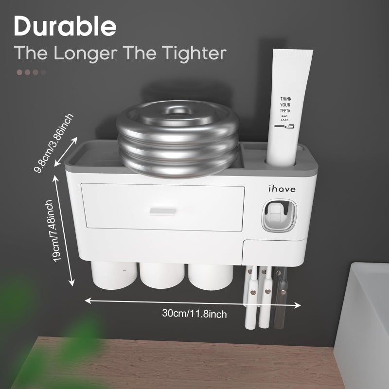 iHave Toothbrush Holders for Bathrooms, 3 Cups Toothbrush Holder Wall Mounted with Toothpaste Dispenser - Large Capacity Tray, Cosmetic Drawer - Bathroom Accessories & Bathroom Organization Storage - Image 5