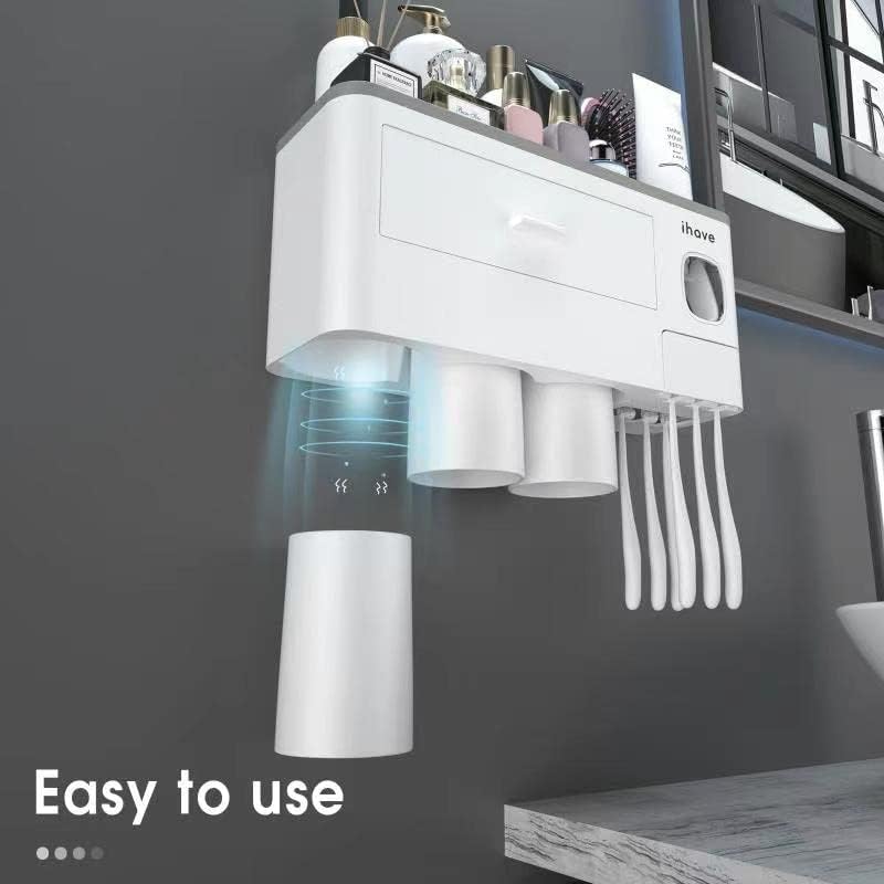 iHave Toothbrush Holders for Bathrooms, 3 Cups Toothbrush Holder Wall Mounted with Toothpaste Dispenser - Large Capacity Tray, Cosmetic Drawer - Bathroom Accessories & Bathroom Organization Storage - Image 3