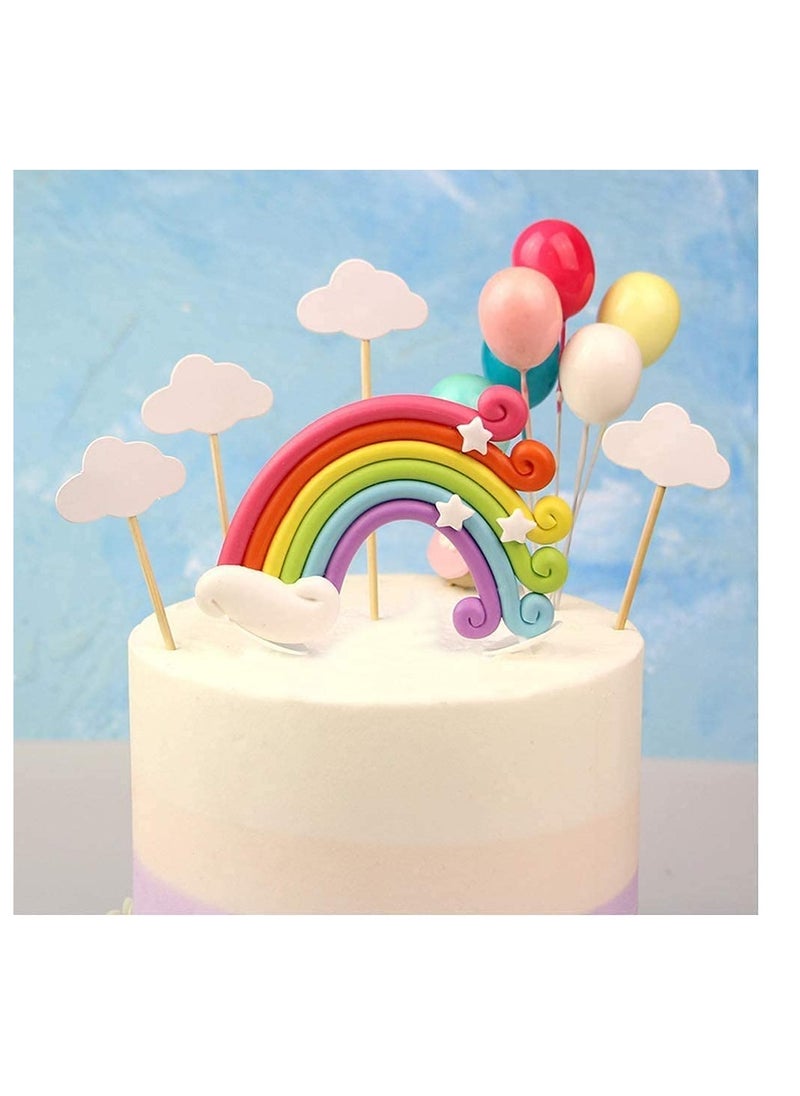 Excefore Cake Decoration, Rainbow Cloud Balloon Shape Cupcake Insert Card, Suitable For Children's Baby Welcome Party, Birthday Wedding Party Cake Decoration (15PCS)  - Image 1