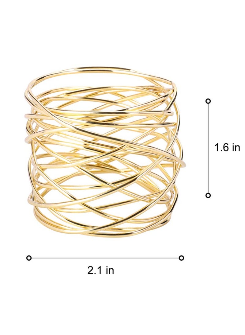 Gold Mesh Metal Napkin Ring Holders Set of 6 for Dining Anniversary Birthday Candlelight Dinner Holiday Party Table Setting Decoration Wedding