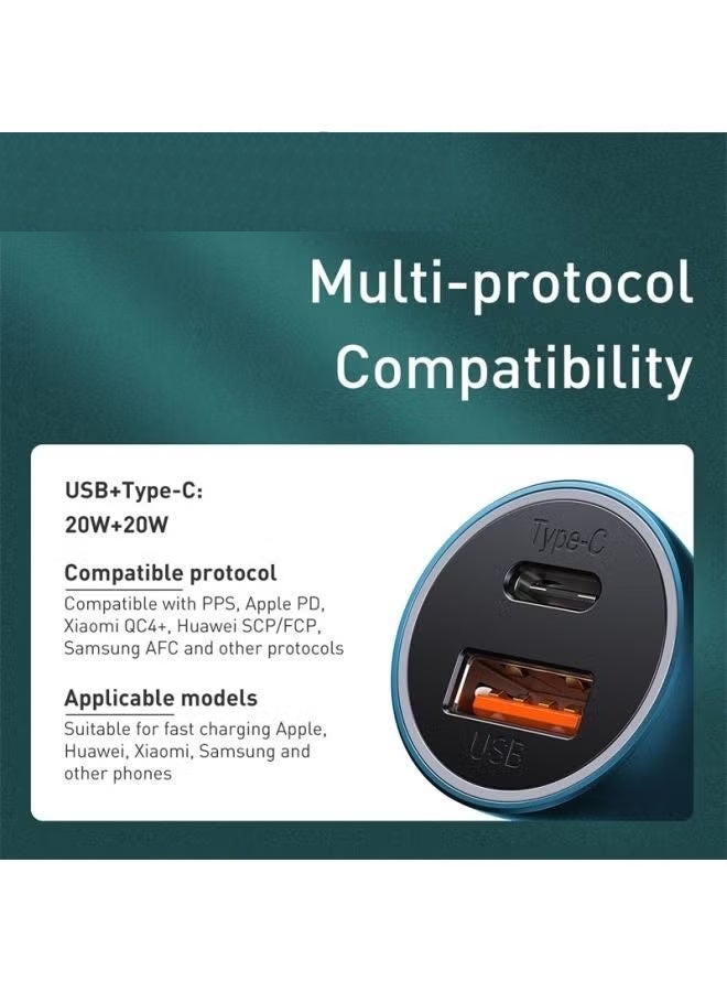 Car Charger 40W USB-C Adapter, PD 3.0 QC 4.0 Phone Fast Charging With Type-C to Lightning (1M) Cable Compatible For iPhone 14 Pro Max/14 Plus/14 Pro/14/13/12/11/Xs, iPad Pro and Type C Mobile Devices Blue - Image 3