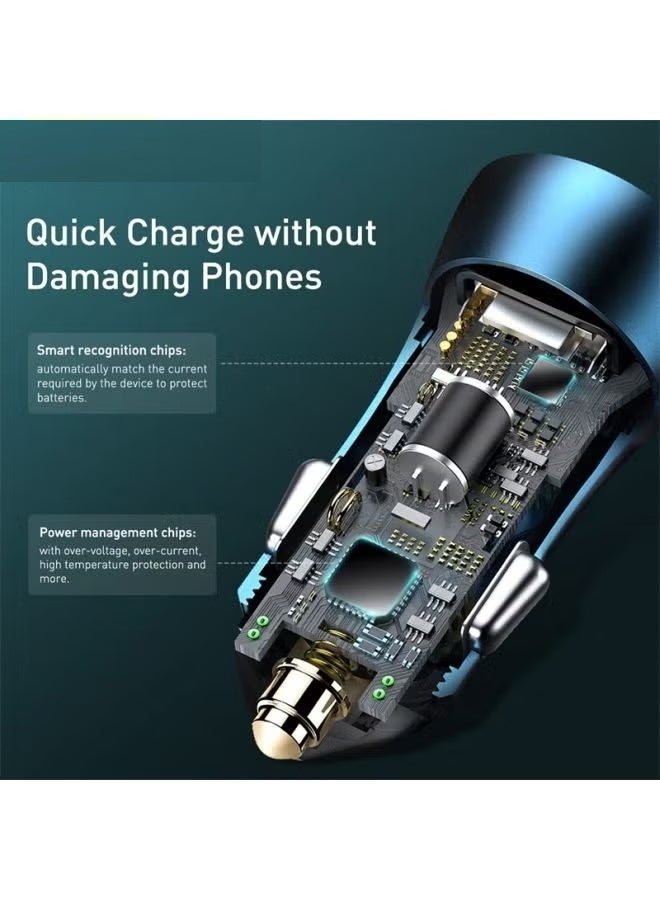 Car Charger 40W USB-C Adapter, PD 3.0 QC 4.0 Phone Fast Charging With Type-C to Lightning (1M) Cable Compatible For iPhone 14 Pro Max/14 Plus/14 Pro/14/13/12/11/Xs, iPad Pro and Type C Mobile Devices Blue - Image 5