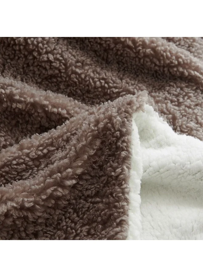 ميزوي بطانية خفيفة شيربا مريحة ناعمة وفاخرة بني داكن وأبيض 1 x 153 x 127 سم ALPACA 03
