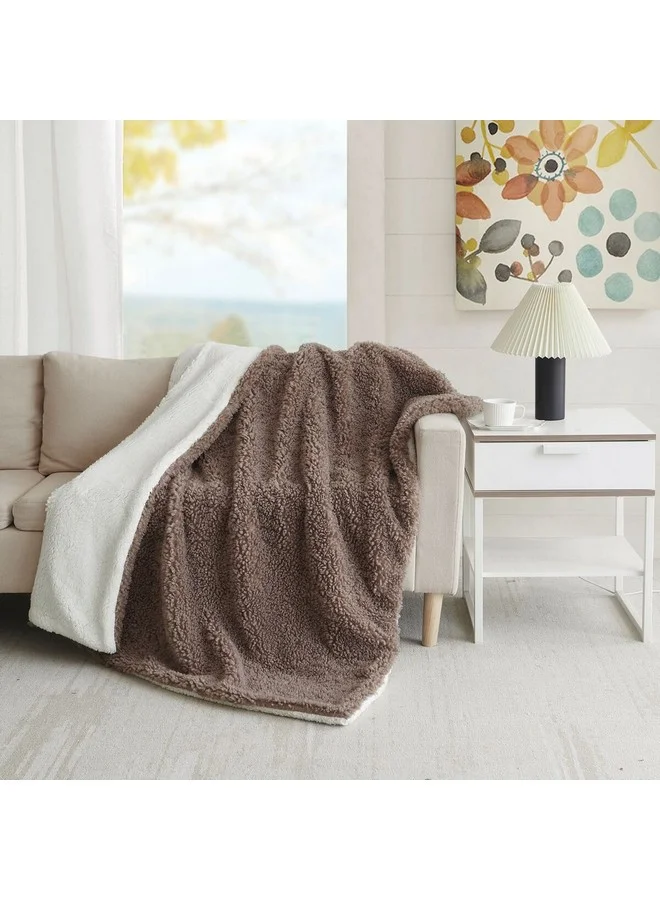 Mezoe Soft and Luxurious Comfortable Sherpa Throw Dark Brown and White 1 x 153 x 127 cm ALPACA 03