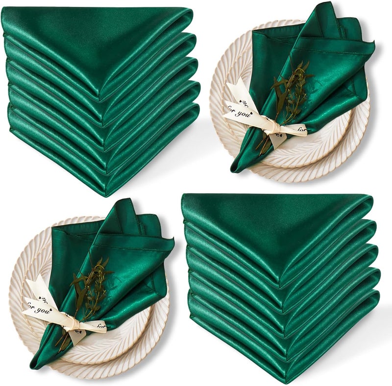 Cobedzy 12 Pack Satin Table Cloth Napkins 17x17 Inch Green Silky Wedding Napkins Cloth Washable Luxury Dining Table Cloth Napkins Set for Birthday Holiday Party Dinner Restaurant - Image 1