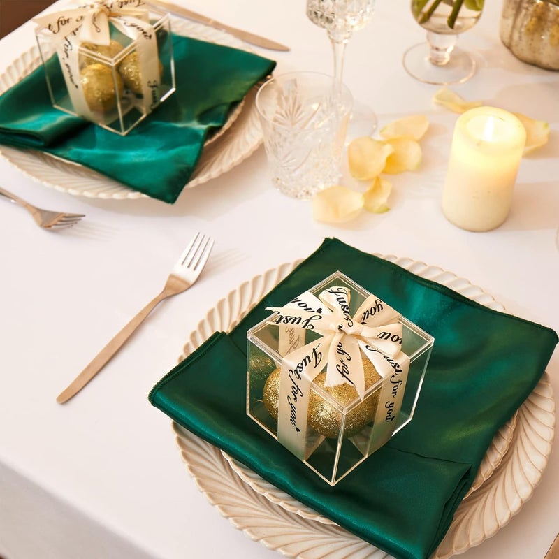 Cobedzy 12 Pack Satin Table Cloth Napkins 17x17 Inch Green Silky Wedding Napkins Cloth Washable Luxury Dining Table Cloth Napkins Set for Birthday Holiday Party Dinner Restaurant - Image 2
