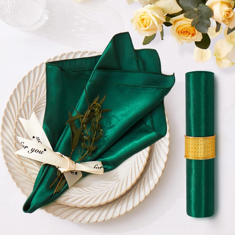 Cobedzy 12 Pack Satin Table Cloth Napkins 17x17 Inch Green Silky Wedding Napkins Cloth Washable Luxury Dining Table Cloth Napkins Set for Birthday Holiday Party Dinner Restaurant - Image 5