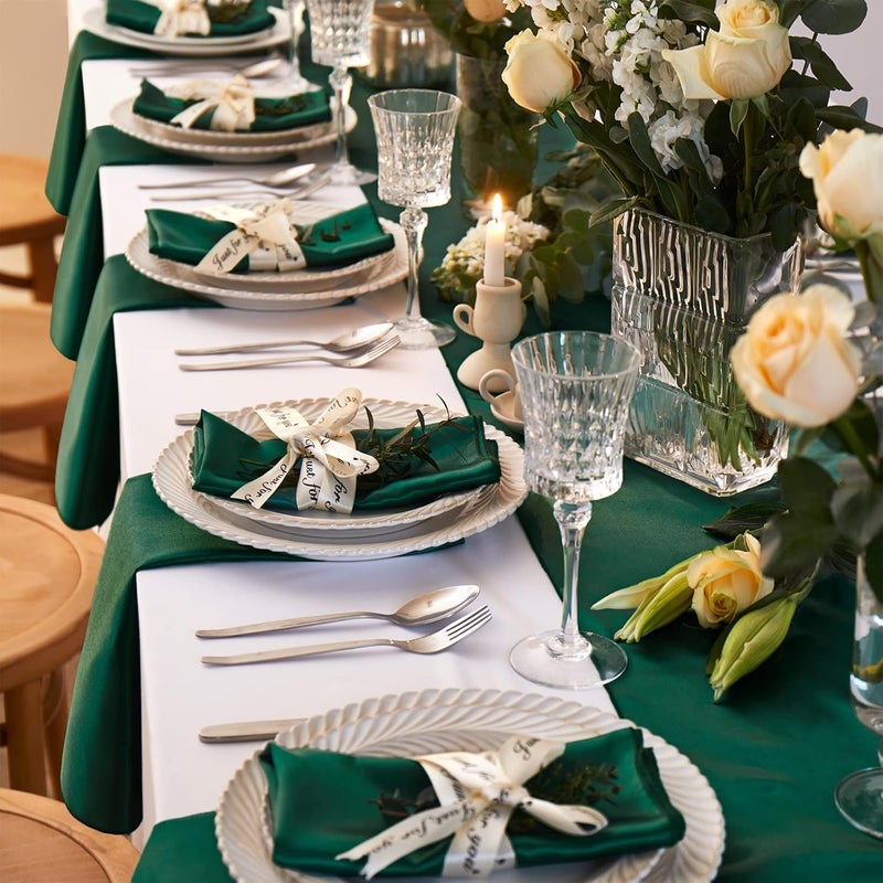 Cobedzy 12 Pack Satin Table Cloth Napkins 17x17 Inch Green Silky Wedding Napkins Cloth Washable Luxury Dining Table Cloth Napkins Set for Birthday Holiday Party Dinner Restaurant - Image 3