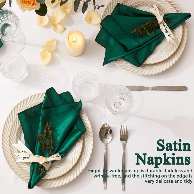 Cobedzy 12 Pack Satin Table Cloth Napkins 17x17 Inch Green Silky Wedding Napkins Cloth Washable Luxury Dining Table Cloth Napkins Set for Birthday Holiday Party Dinner Restaurant - Image 4